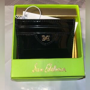 Sam Edelman Black Patent Card Holder with Gold Logo